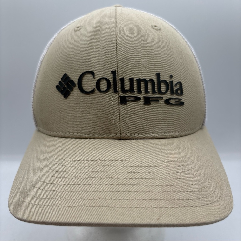 Columbia PFG The Original Flexfit Bass Fish Mesh Khaki/White Size S/M Fitted Hat